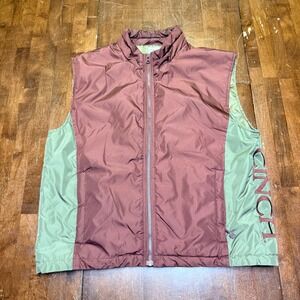 Cinch Mens Puffer Vest Burgundy Green Logo Outdoor Zip Up Sleeveless Jacket L